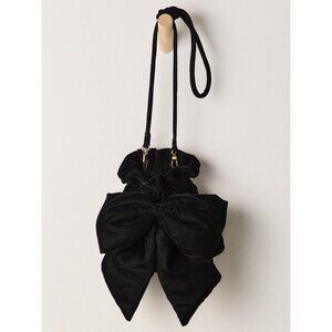 Free PEOPLE Elegant Black Bow Women VELVET Bag